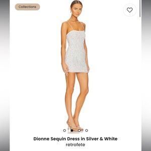 Retrofete Size M Dionne Sequin Dress in Silver & White